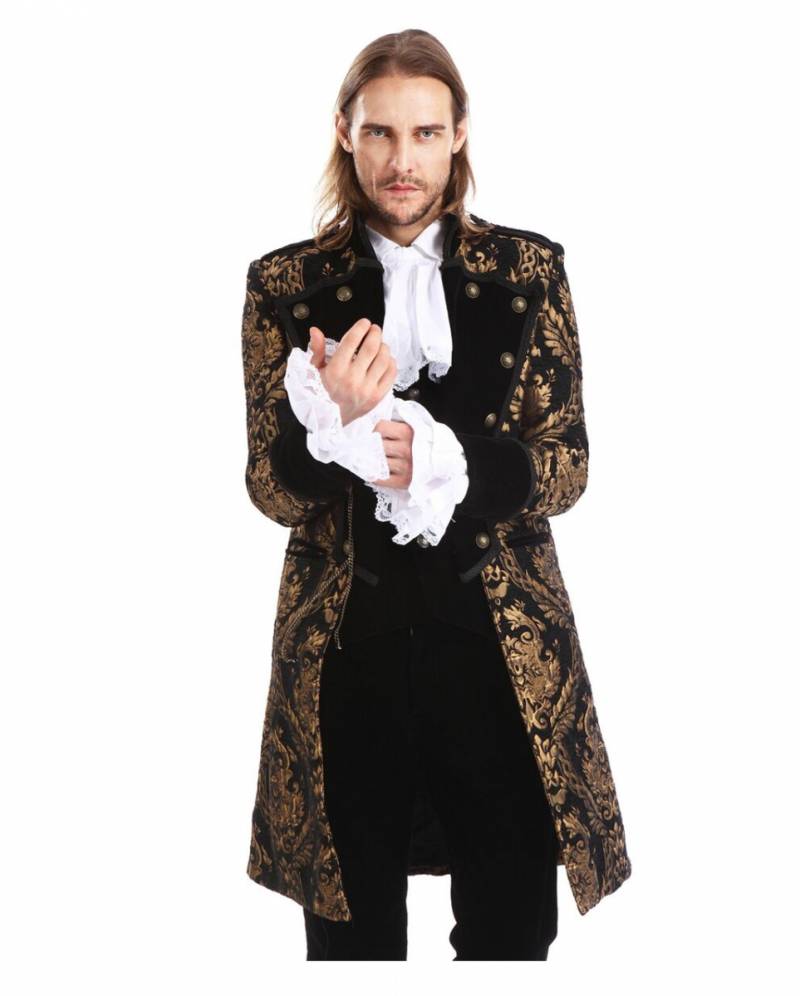 Gothic Aristokrat Herren Mantel Gold Schwarz S