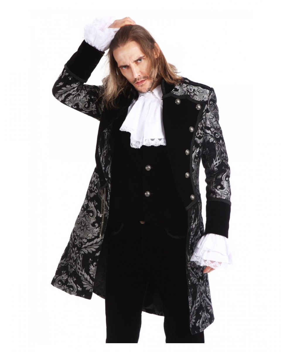 Gothic Aristokrat Herren Mantel Silber Schwarz XXXL