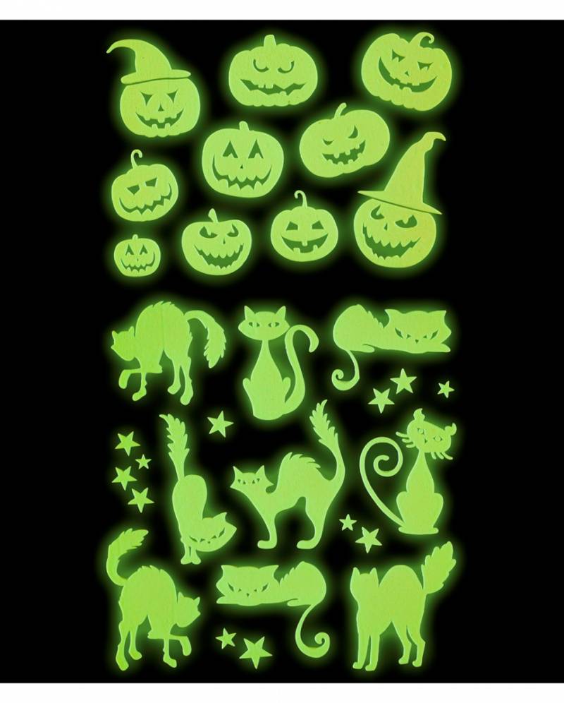 Leuchtende Halloween Sticker "Kürbisse & Katzen"