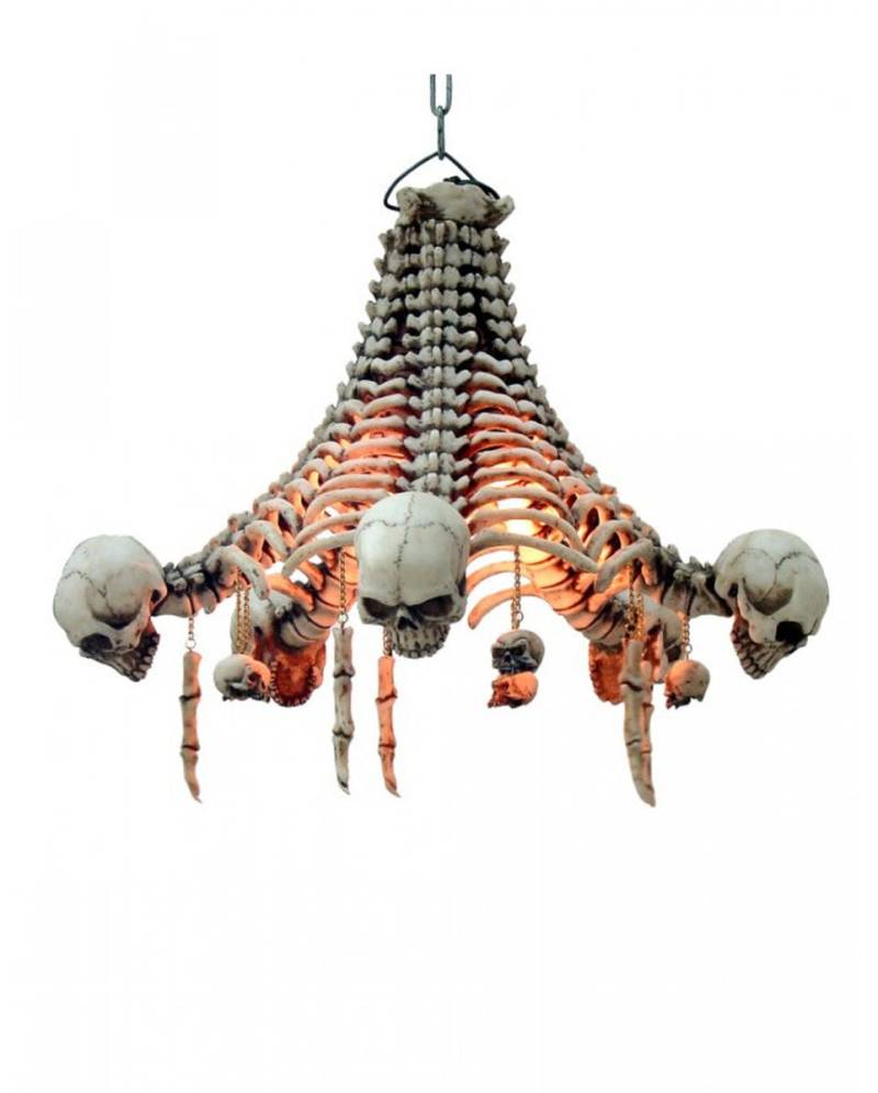 Skelett-Deckenlampe mit hängenden Schädeln