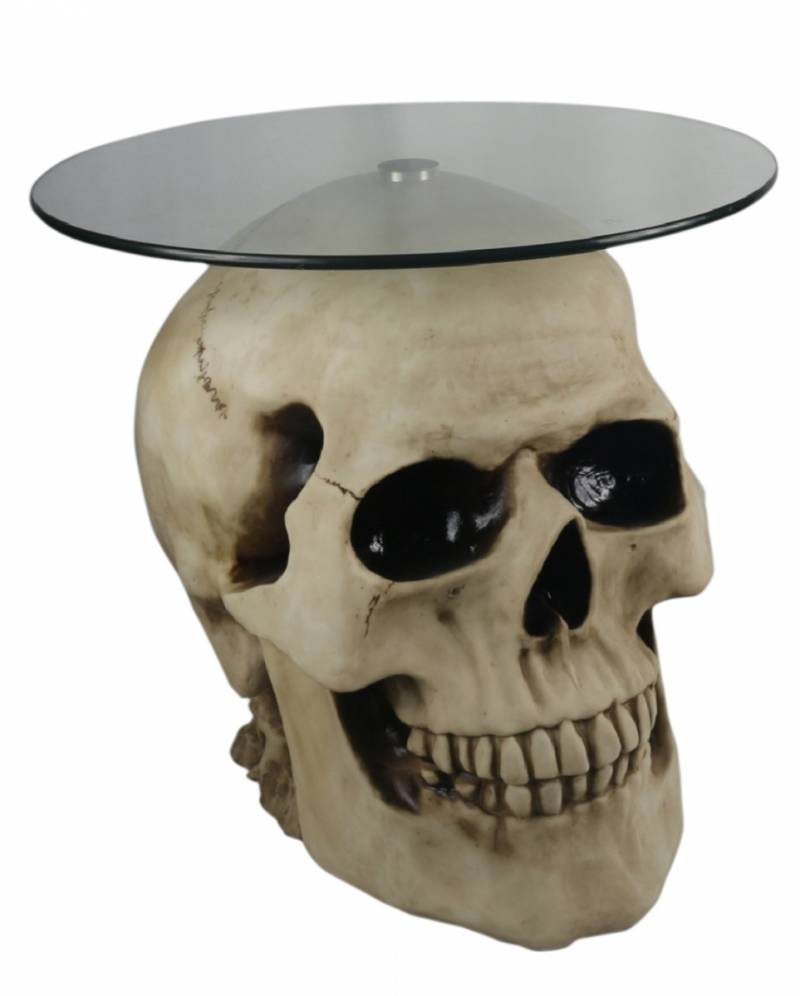 Totenkopf Tisch mit Runder Glasplatte 56,5cm