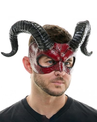 Horror-Shop Diabolische Halbmaske mit Hörnern - Horror - Teufelsmaske - Maske - Erwachsene - Halloween Fans, Kostüm Enthusiasten - Unisex von Horror-Shop