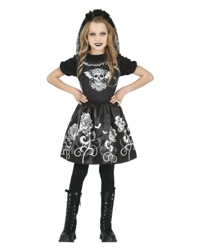 Gothic Skelett Braut Kinder Kostümkleid mit Haarreif L (7-9 Jahre) von Horror-Shop