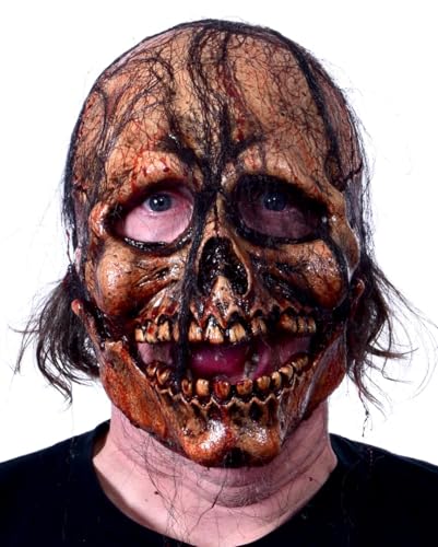 Horror-Shop Blutige Antik-Totenkopf Maske mit Haaren und beweglichem Mundstück von Horror-Shop