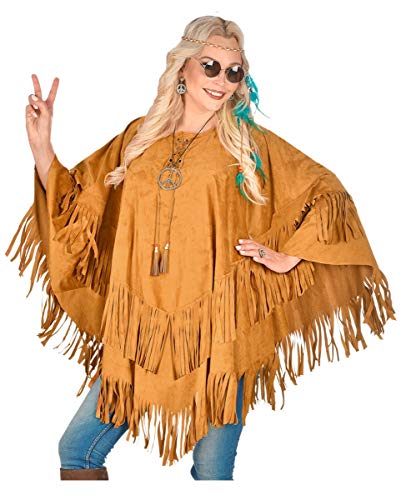 Horror-Shop Brauner Hippie Poncho mit Fransen in Wildleder Optik von Horror-Shop