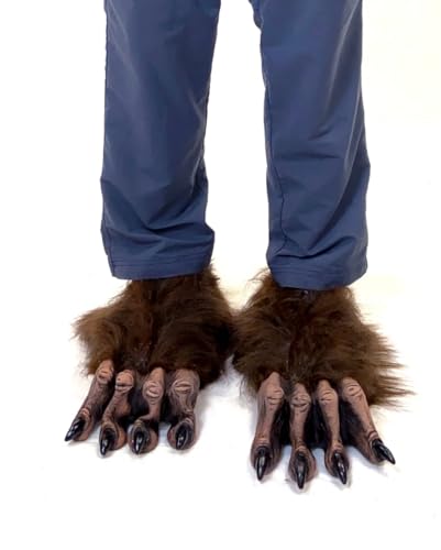 Horror-Shop Dunkelbraune haarige Werwolf Füße als Schuhcover von Horror-Shop