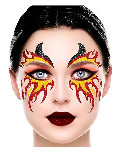 Horror-Shop Feuer Teufel Glitter Gesichts-Aufkleber für Halloween & Karneval von Horror-Shop