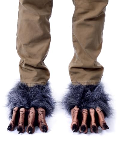 Horror-Shop Frostgraue haarige Werwolf Füße als Schuhcover von Horror-Shop