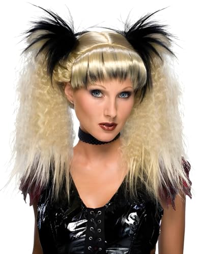 Horror-Shop Gothic Punk Perücke mit Zöpfen - Blond / Schwarz von Horror-Shop