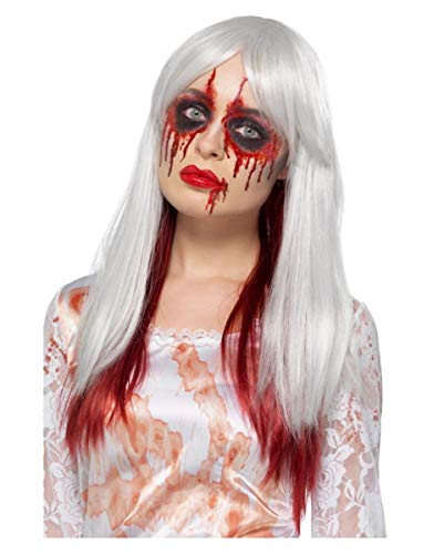 Horror-Shop Grau-rote Blut Ombre Perücke Deluxe | Hitzebeständig | Stylebar von Horror-Shop