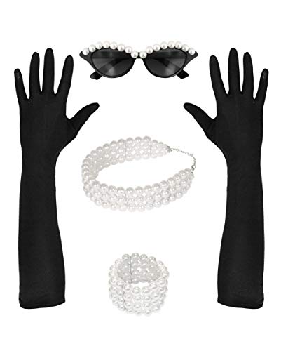 Horror-Shop Miss Golightly Kostüm Zubehör Set 4 TLG als Verkleidungsaccessoire für Halloween und Karneval von Horror-Shop