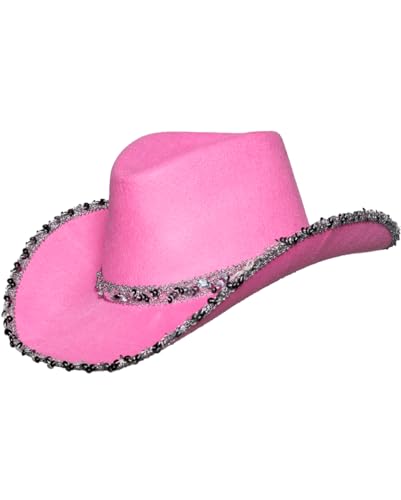 Horror-Shop Pinker Cowboyhut mit Glitter Rand als Kostümzubehör von Horror-Shop