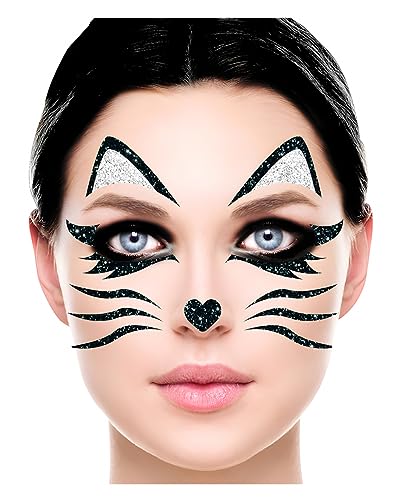 Horror-Shop Schwarze Katze Glitter Gesichts-Aufkleber für Halloween & Fasching von Horror-Shop