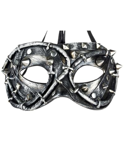 Horror-Shop Silberne Techno Rose Steampunk Augenmaske mit Nieten von Horror-Shop