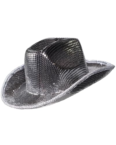 Horror-Shop Silberner Pailletten Disco Cowboyhut von Horror-Shop