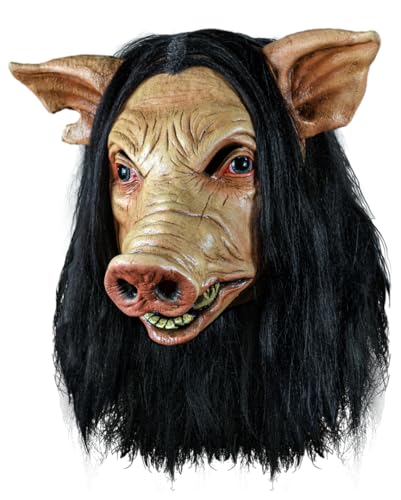 Horror-Shop Torture Schwein Maske mit schwarzen Haaren von Horror-Shop