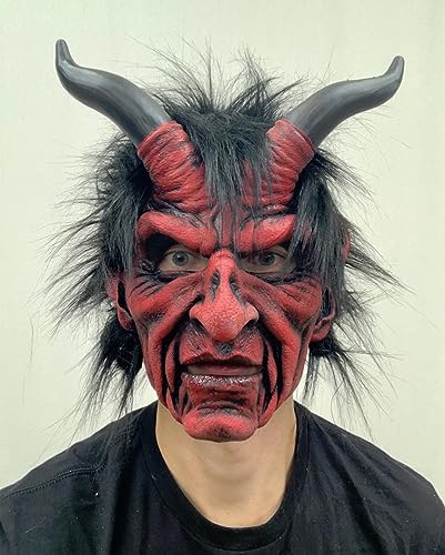 Horror-Shop Wicked Devil Vollkopfmaske mit Haaren - Horror - Vollkopfmaske - Teufelsmaske - Erwachsene (Unisex) von Horror-Shop