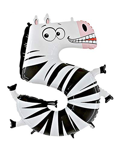 Horror-Shop Zahlen Folienballons Nummer 5 - Zebra von Horror-Shop