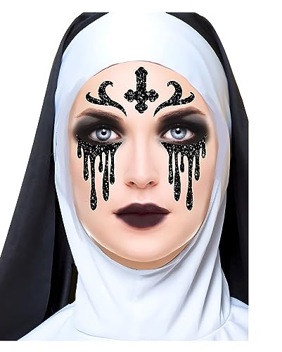 Schwarzer Horror Nonne Glitter Gesichts-Aufkleber für Halloween von Horror-Shop