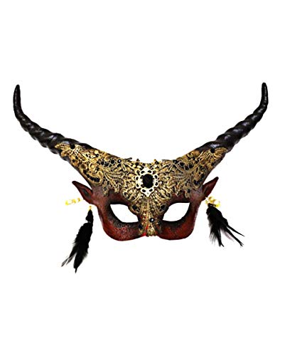 Teufels Halbmaske mit Hörner & Gold Applikation als Kostümzubehör von Horror-Shop