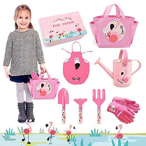 Hortem Kinder-Gartengeräte-Set, 7-teiliges Metall-Kinder-Gartenset mit Handwerkzeug, Gartentasche, Kinder-Gartenhandschuhe, Kinderschürze, Gartengeschenke für Kinder von Hortem