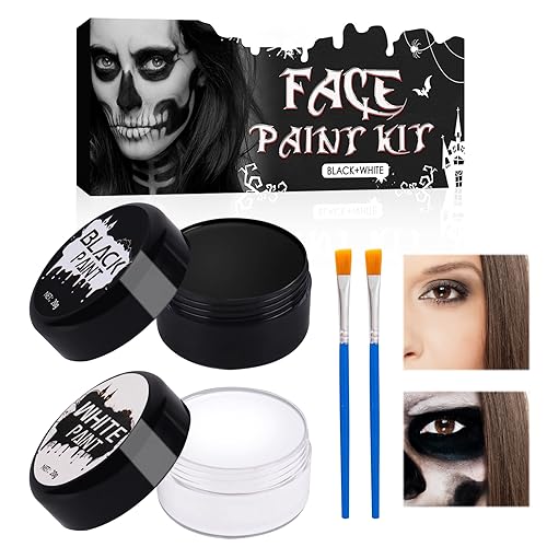 Horuili®Halloween Schminke Set, Halloween Gesichtsfarbe, Body Paint für Halloween, Clown Bilden Gesicht Körper Farbe Set, Weiß und Schwarz mit Makeup Pinsel, für Kunsttheater, Cosplay-Clown von Horuili