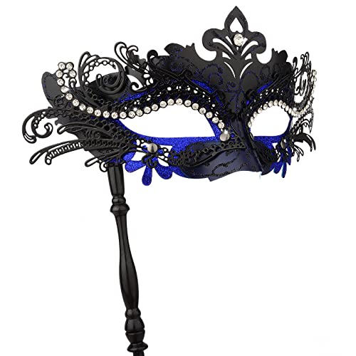 Hoshin Maskenmaske mit Stock, Mardi Gras Deecorations Venezianische Masken für Damen (Blau & Schwarz) von Hoshin