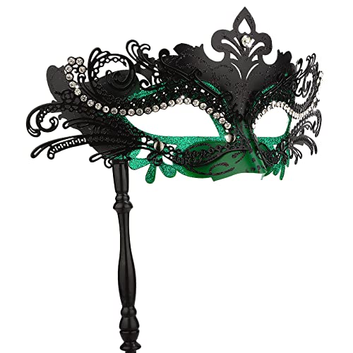 Hoshin Maskenmaske mit Stock, Mardi Gras Deecorations Venezianische Masken für Damen (Grün & Schwarz) von Hoshin