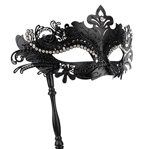 Hoshin Maskenmaske mit Stock, Mardi Gras Deecorations Venezianische Masken für Damen (Schwarz) von Hoshin