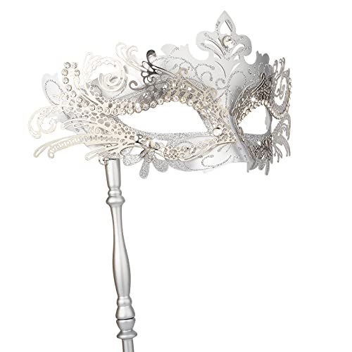 Hoshin Maskenmaske mit Stock, Mardi Gras Deecorations Venezianische Masken für Damen (Silber) von Hoshin