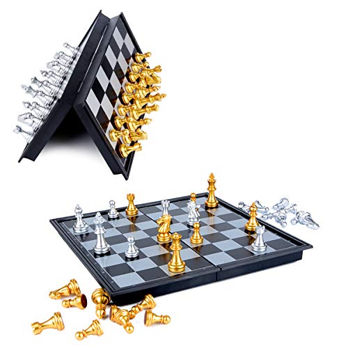 Schach - Hoshin Tragbares Classic Faltbares Reise Magnetisches schachspiele mit Aluminiumbeschichtung, 25 x 25 x 2 cm von Hoshin