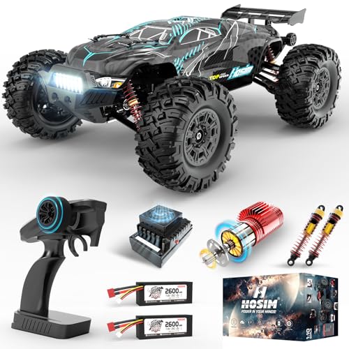 Hosim 1:10 Brushless RC Auto, 4WD Hochgeschwindigkeit 68+ km/h Ferngesteuertes Auto Erwachsene, Schnelles Hobby-Grade RC Offroad LKW Kinder (Schwarz, X07W) von Hosim