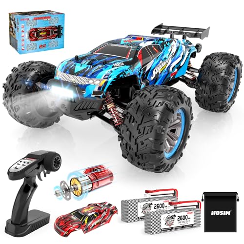 Hosim 1:10 Ferngesteuertes Auto Bürstenloses RC Autos 1/10 4WD, 68+ km/h, Hobby Grade Offroad Drift RC Monster Truck mit 2 Akkus 40+Min Spielzeit für Kinder, Erwachsene (Blau, X07) von Hosim