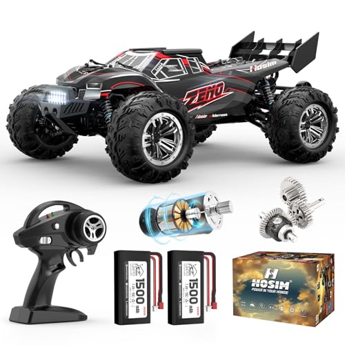 Hosim 1:10 Ferngesteuertes Auto, RC Autos mit 48+ km/h, Hobby Grade Offroad Drift RC Monster Truck mit 2 Akkus 40+Min Spielzeit für Kinder & Erwachsene (X05, Schwarz) von Hosim