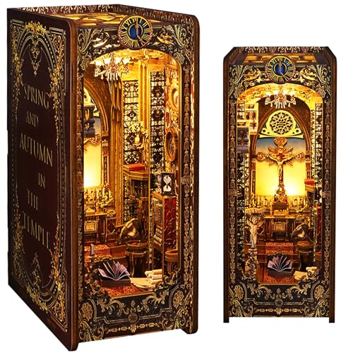 DIY Book Nook Kit, DIY Miniatur Puppenhaus Kit, 3D Puzzle Holz Booknook Miniatur Haus Modellbausatz, Buch Ecke Miniatur Kit Dekor mit LED-Licht Möbeln für Jugendliche Erwachsene ab 14+ Geschenken von Hot Bee