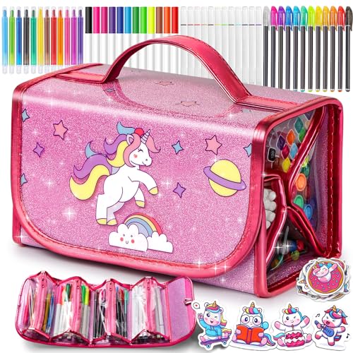 Hot Bee Einhorn Geschenke für Mädchen 3 4 5 6 7 Jahre, Filzstifte Glitzerstifte Mädchen, Spielzeug ab 4-7 Jahre Mädchen, Pferde Mädchen Geschenk von Hot Bee