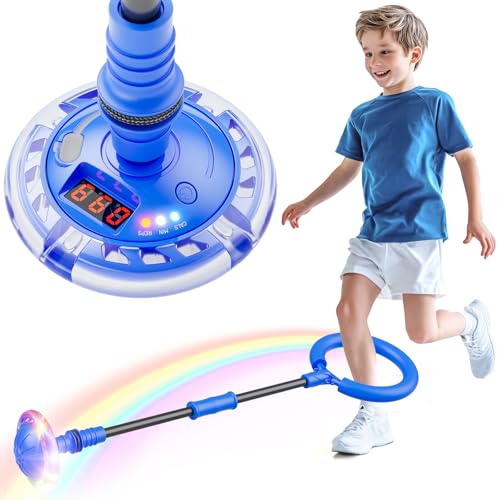 Hot Bee Kinder Blinkender Springring Fußkreisel mit Zähler, Timer, Kalorienzähler Spielzeug Geschenke für Junge Mädchen 6-12 Aufladbare Faltbar Swing Wheel mit Lichtrad Weihnachten, Geburtstag Blau von Hot Bee