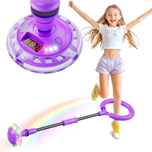 Hot Bee Kinder Blinkender Springring Fußkreisel mit Zähler, Timer, Kalorienzähler Spielzeug Geschenke für Mädchen 6-12 Aufladbare Swing Wheel mit Lichtrad Weihnachten, Geburtstag Lila von Hot Bee