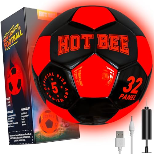 Hot Bee Leuchtender Fußball, Aufladbarer LED Fußball Gummi Fußball mit Tasche Weihnachten Geburtstag Fußball Geschenke für 8-12 Jahre Jungen Kinder Teens Jungen Spielzeug Geschenke für Alter 13 von Hot Bee