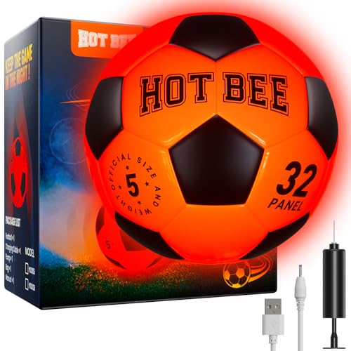 Hot Bee Leuchtender Fußball Aufladbar Leder Fußball Größe 5 Fußball Kinder Geschenke für 8–12 Junge Teenager Weihnachten Geburtstage Geschenke Spielzeug für Jungen ab 9 10 11 12+ Fussball mit Tasche von Hot Bee