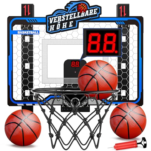 Hot Bee Mini Basketballkorb für Zimmertür, Höhenverstellbar mit LED-Punktzähler, 3 Spielmodi, Schaumstoffschutz, Dunk-fähig - Indoor Basketballkorb für Kinder 5-8 Jahre Jungen von Hot Bee