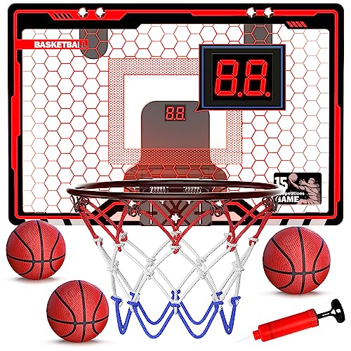 Hot Bee Mini Basketballkorb fürs Zimmer, Basketballkorb Kinder, Basketball Kinder, Basketballkorb Indoor mit Beleuchtung, Elektronischer Anzeigetafel und 3 Bäll von Hot Bee