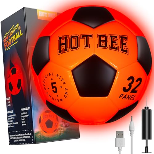 Hot Bee Leuchtender Fußball Aufladbarer LED Fußball Geschenke für 8-12 Jahre Junge Fussball Geschenke Fußball Kinder Weihnachten Geburtstag Teens Jungen Spielzeug Fußball Geschenke für Alter 13+ von Hot Bee