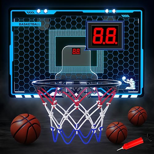 Hot Bee Basketballkorb Indoor fuer Kinder, Indoor Basketballkorb Kinder Softball, Mini Basketballkorb für Zimmer mit Led Elektrisch Anzeigetafel, Basketballkorb Tür Einhängen, Basketball Geschenke von Hot Bee