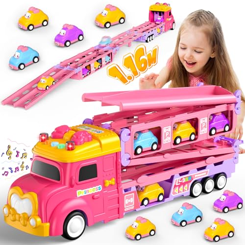 Spielzeug ab 2 3 4 5 Jahre Auto Spielzeug Kinder LKW Auto Spielzeug Spielzeugautos Transport Truck Rennbahn Kinderspielzeug Kleinkind Spielzeug Alter 3-6 Jahre Weihnachten Geburtstag Geschenke Mädchen von Hot Bee