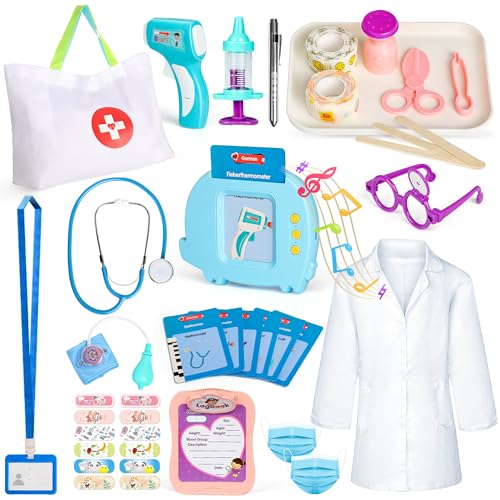 Hot Bee Arztkoffer Kinder ab 2 3 4 5 Jahre, Doktorkoffer Kinder Spielzeug ab 3 4 5 Jahre, 40 Pcs Role Play, Lernspielzeug mit Sprechende Lernkarten Deutsch, Stethoskop, Ärzte Tasche Doctor Set Spiel von Hot Bee