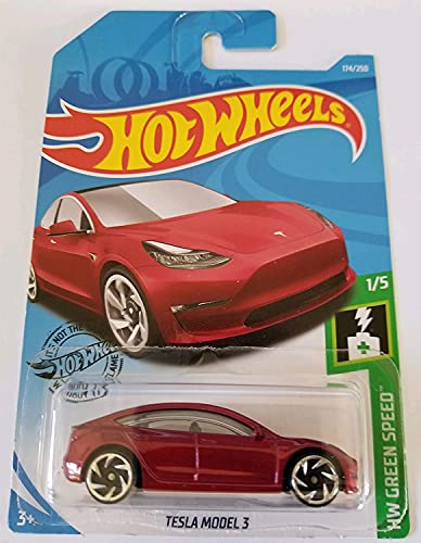 2019 HW International Card Red Tesla Model 3 174/250 New Model HW Green Speed 1/5 Die Cast Collectible Car von Hot Wheels