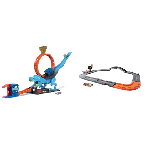 HOT WHEELS City T-Rex Angriff & City - Erweiterungs-Streckenset inklusive 10 Komponente für individuelle Gestaltung und Action-Auto, Kinder ab 4 Jahre, HDN95 von Hot Wheels