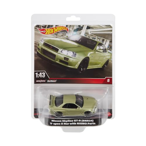 Hot Wheels Premium Nissan Skyline GT-R, Fahrzeug im Maßstab 1:43, offiziell lizenzierte Replikate für Erwachsene Sammler, Real-Riders-Reifen, Metall/Metall-Karosserie und -Fahrgestell, HMD47 von Hot Wheels