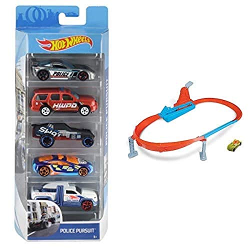 Hot Wheels 01806 5er Pack 1:64 Die-Cast Fahrzeuge Geschenkset,je 5 Spielzeugautos,zufällige Auswahl, ab 3 Jahren+GJM75 -Speed Boost Champion Trackset zum Antreten gegen Freunde, Action-Sets für Kinder von Hot Wheels